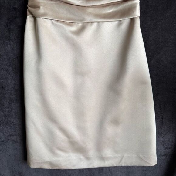 Davids Bridal Satin Halter Evening Dress Womens 8 Champagne Formal Bridal Party - Picture 5 of 16
